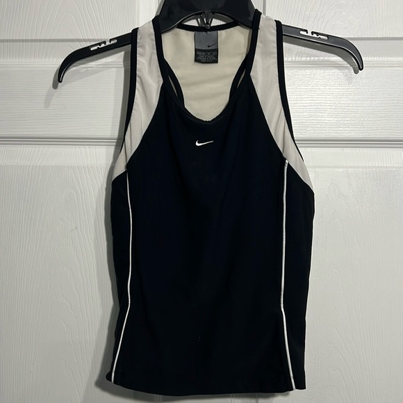 Nike Dri Fit Women's Running Shirt - Medium (8/10) Black/White with Sports Bra - Picture 1 of 5